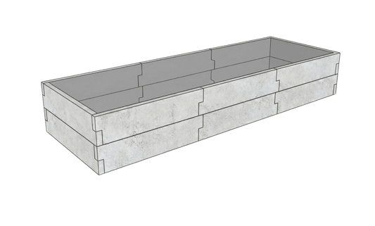Warzywnik betonowy 90 × 260 × 50 cm z betonu architektonicznego w kolorze surowym, prostokątna grządka podwyższona z dwóch poziomów modułów.