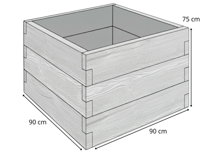 Rysunek techniczny warzywnika betonowego 90 × 90 × 75 cm – modułowa grządka podwyższona