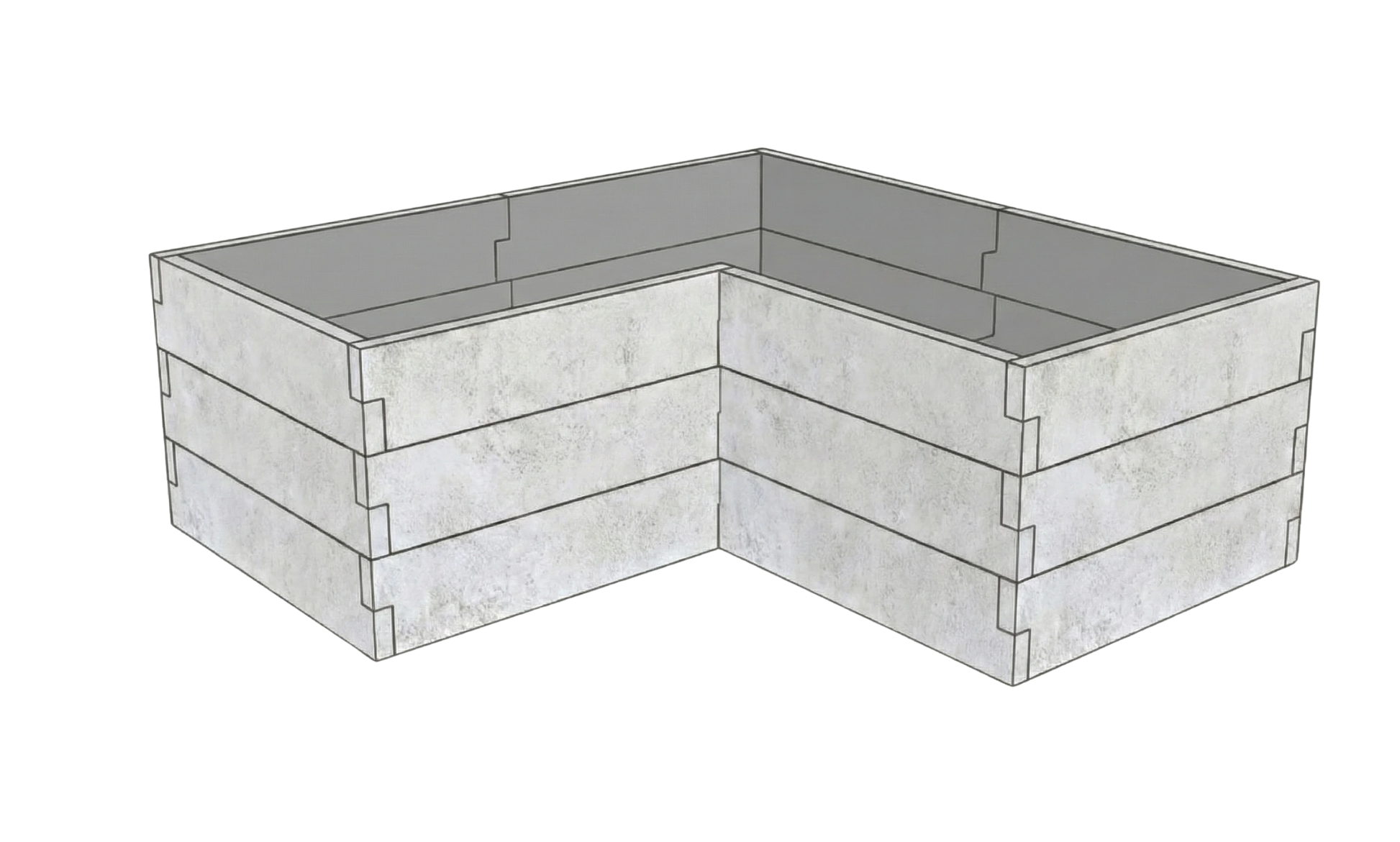 Betonowa skrzynia ogrodowa Kształt 2 W 75 cm z betonu architektonicznego w kolorze surowy beton do uprawy warzyw i ziół