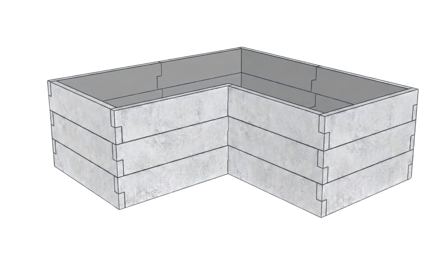 Modułowy warzywnik betonowy Kształt 2 W 75 cm z betonu architektonicznego w kolorze szarym do nowoczesnego ogrodu