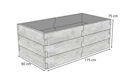 Warzywnik betonowy 175x90x75 cm – struktura drewna, kolor biały – rysunek techniczny