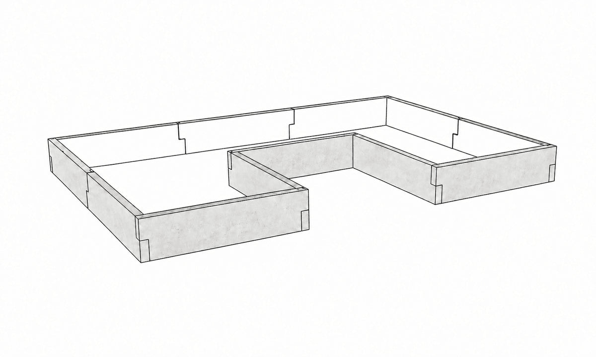 Warzywnik betonowy 260 × 175 × 25 cm z betonu architektonicznego – rysunek modułowego zestawu z otwartym dnem.