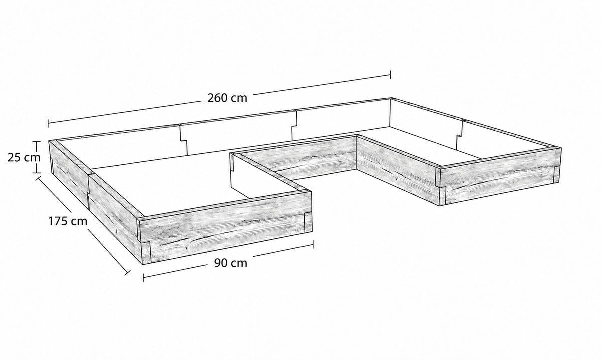 Warzywnik betonowy 260 × 175 × 25 cm – struktura drewna – wymiary