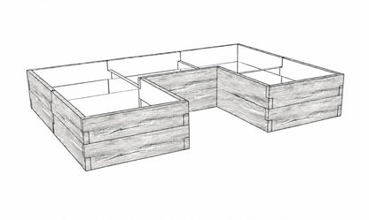 Warzywnik betonowy 260 × 175 × 50 cm ze strukturą drewna, modułowa grządka podwyższona z wewnętrznym wcięciem.