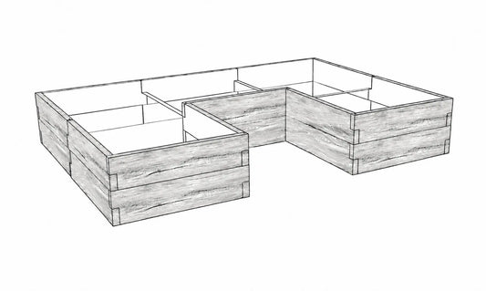 Warzywnik betonowy 260 × 175 × 50 cm ze strukturą drewna, modułowa grządka podwyższona z wewnętrznym wcięciem.