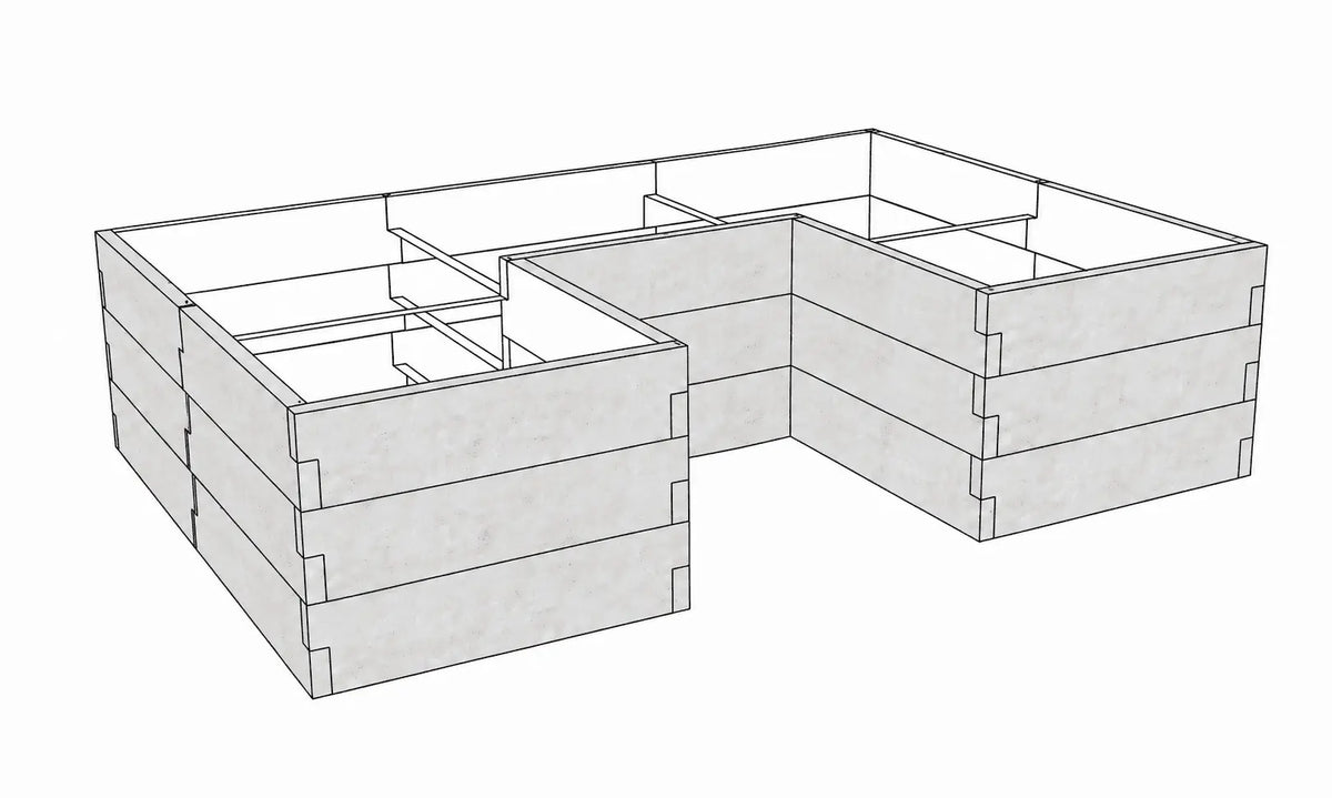 Warzywnik betonowy 260 × 175 × 75 cm z betonu architektonicznego, modułowa grządka podwyższona z wewnętrznym wcięciem.