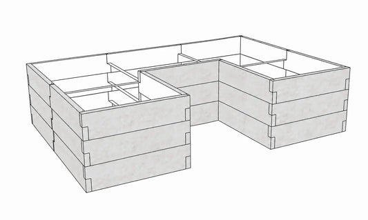 Warzywnik betonowy 260 × 175 × 75 cm z betonu architektonicznego, modułowa grządka podwyższona z wewnętrznym wcięciem.