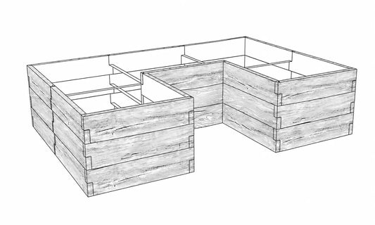 Warzywnik betonowy 260 × 175 × 75 cm ze strukturą drewna, modułowa grządka podwyższona z wewnętrznym wcięciem.