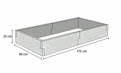 Rysunek techniczny warzywnika betonowego 90 x 175 x 25 cm z betonu architektonicznego