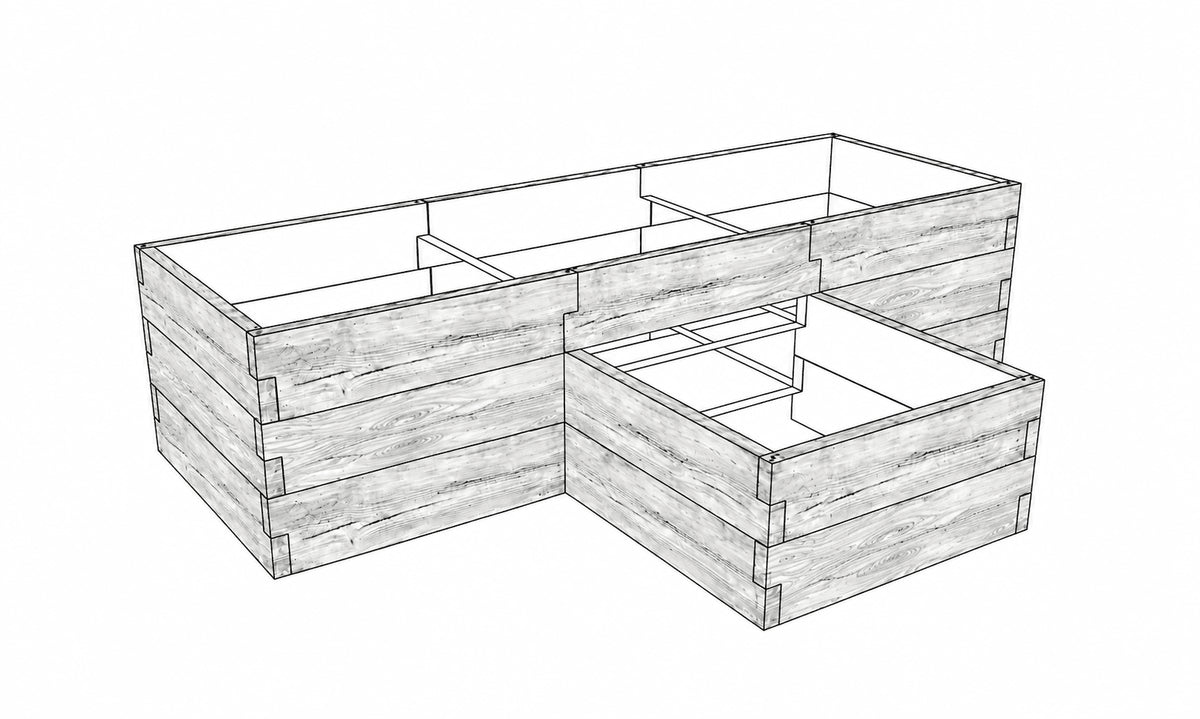 Warzywnik betonowy dwupoziomowy 260 × 175 × 75 cm ze strukturą drewna.