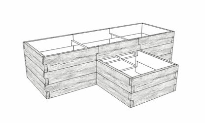 Warzywnik betonowy dwupoziomowy 260 × 175 × 75 cm ze strukturą drewna.