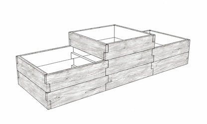 Warzywnik betonowy schodkowy 260 × 90 × 75 cm ze strukturą drewna – konstrukcja z podwyższoną częścią środkową i naturalną fakturą desek.